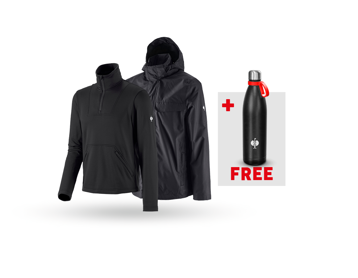 Clothing: SET: Rain jacket + Functional-troyer e.s.concrete + black