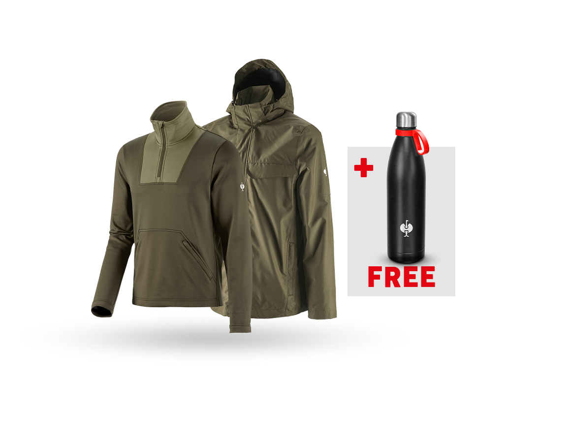 Clothing: SET: Rain jacket + Functional-troyer e.s.concrete + mudgreen