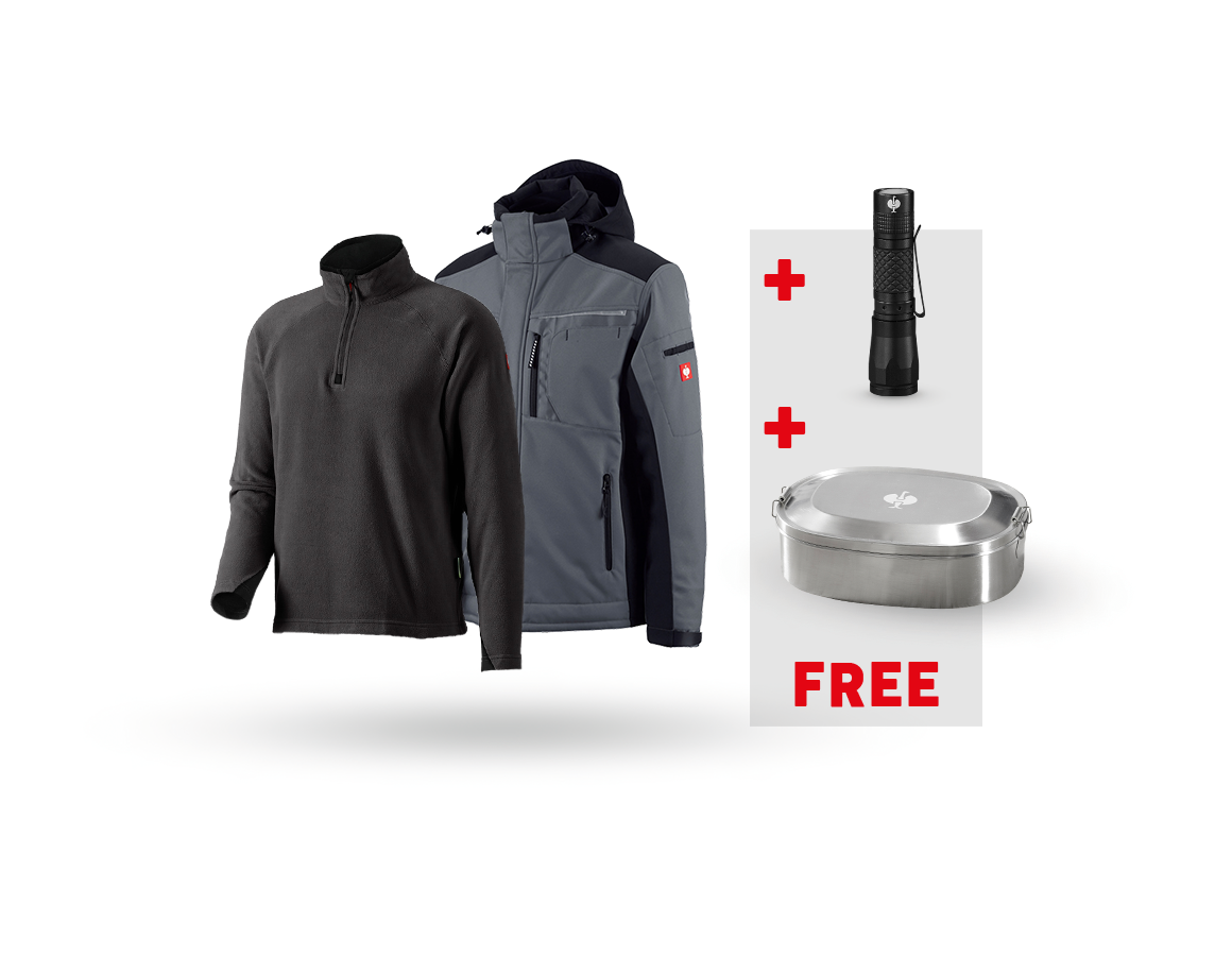 Clothing: SET: Softshell jacket e.s.motion + Microfl. troyer + grey/black