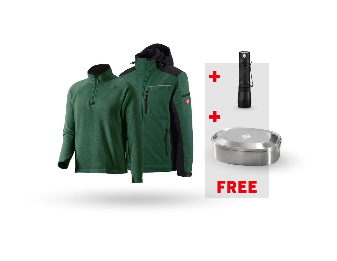 Clothing: SET: Softshell jacket e.s.motion + Microfl. troyer + green/black