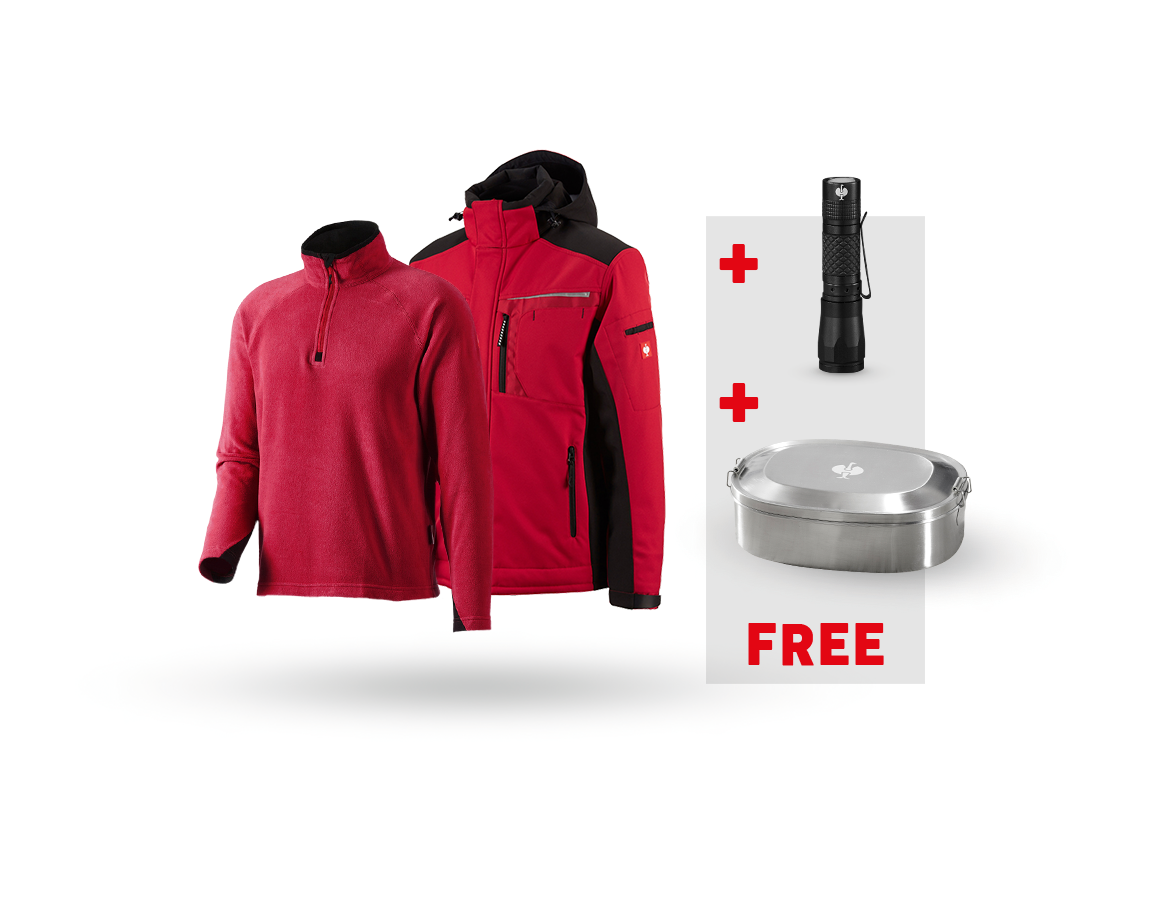 Clothing: SET: Softshell jacket e.s.motion + Microfl. troyer + red/black