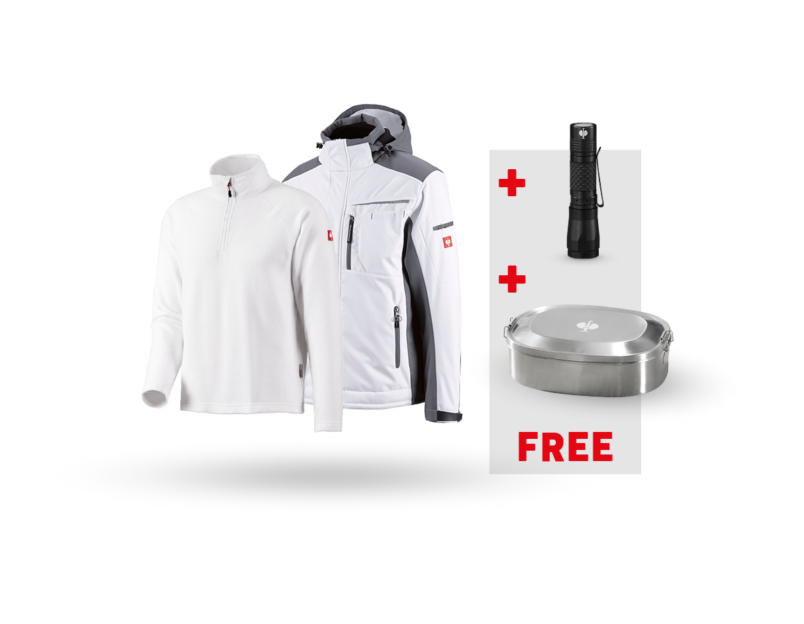 Clothing: SET: Softshell jacket e.s.motion + Microfl. troyer + white/grey