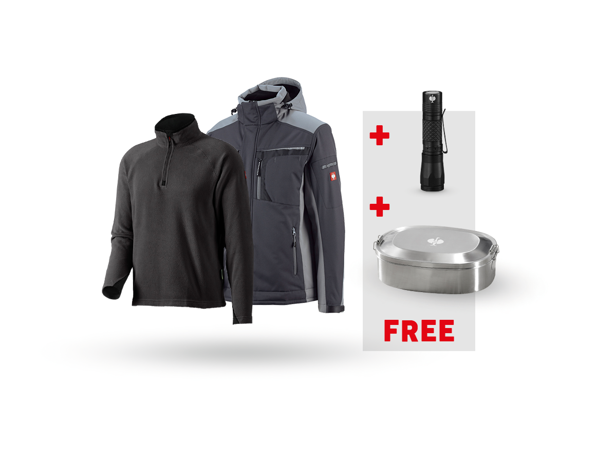 Clothing: SET: Softshell jacket e.s.motion + Microfl. troyer + graphite/cement