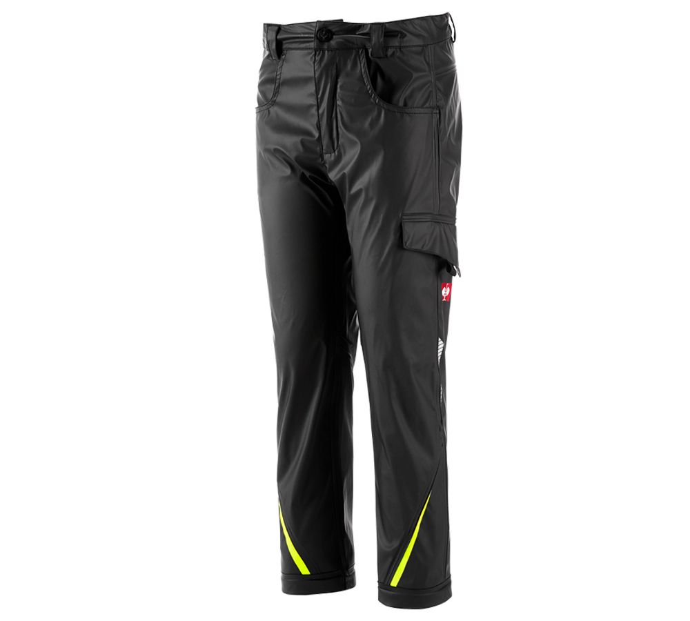 Trousers: Rain trousers e.s.motion 2020 superflex,children's + black/high-vis yellow/high-vis orange