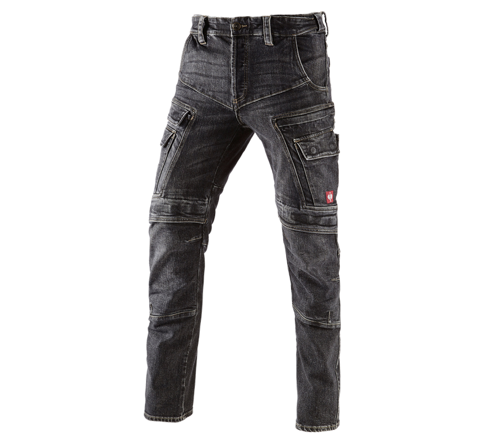Work Trousers: e.s. Cargo worker jeans POWERdenim + blackwashed