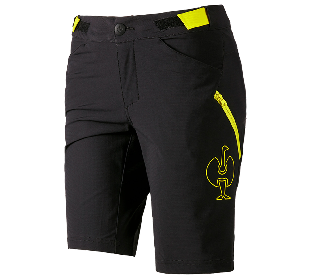 Work Trousers: Functional short e.s.trail, ladies' + black/acid yellow