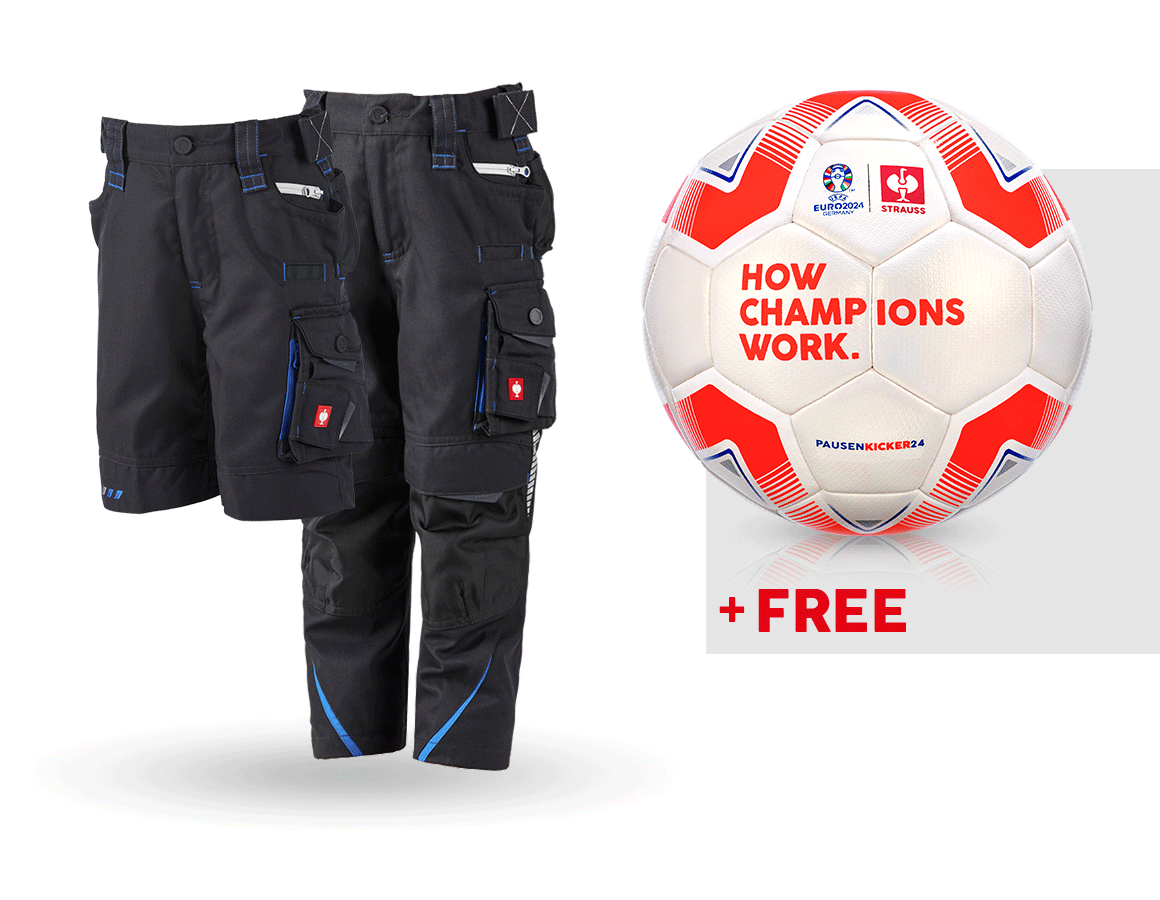 Clothing: SET: Kid's trousers + shorts e.s.motion 2020 +ball + graphite/gentianblue