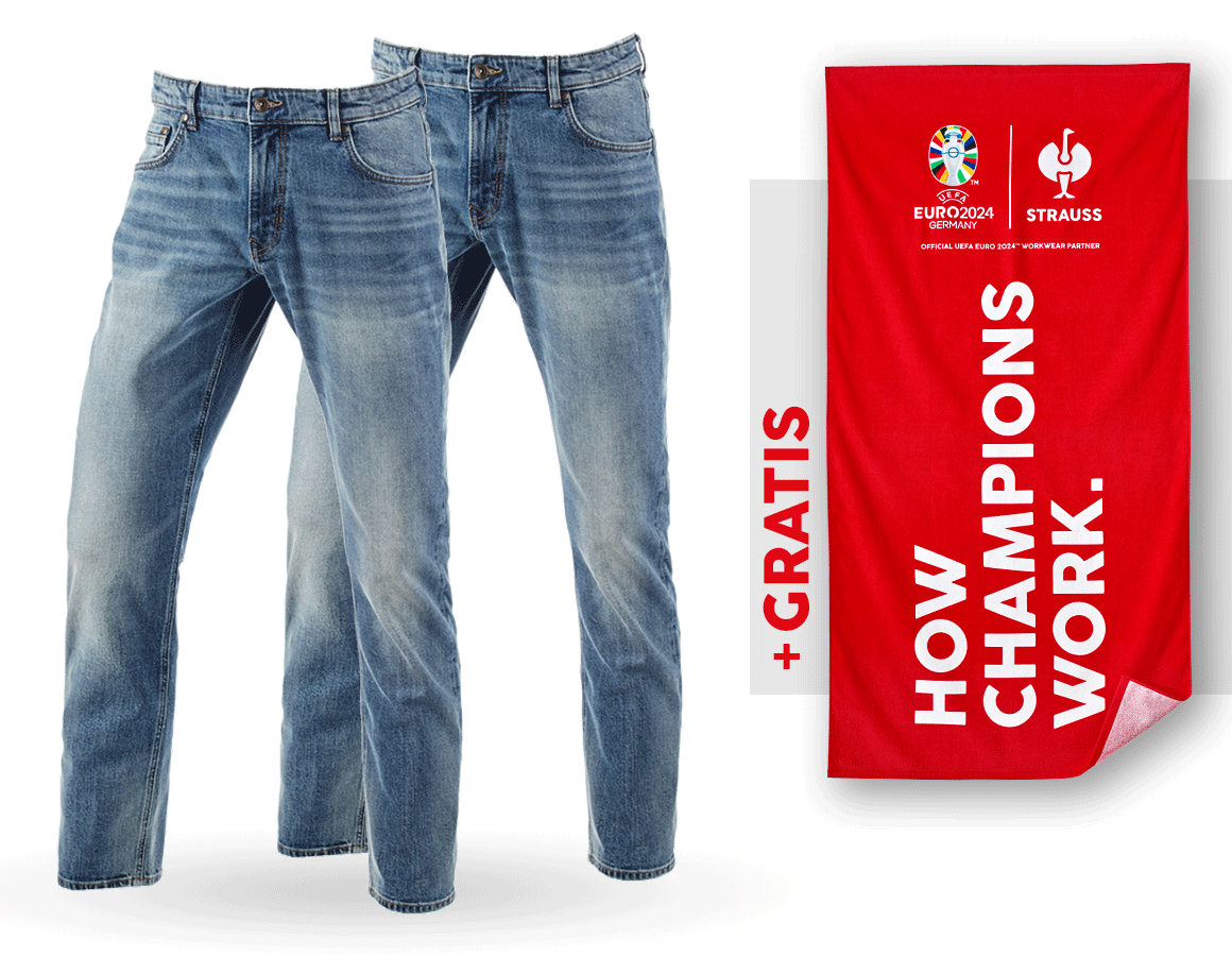 Samarbeten: SET: 2x 5-pocket-stretch- jeans, straight+badlakan + stonewashed
