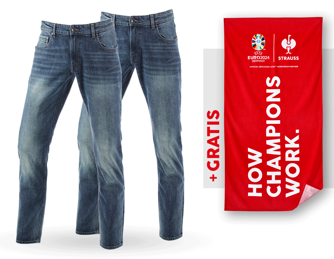 Samarbeten: SET: 2x 5-pocket-stretch- jeans, straight+badlakan + mediumwashed