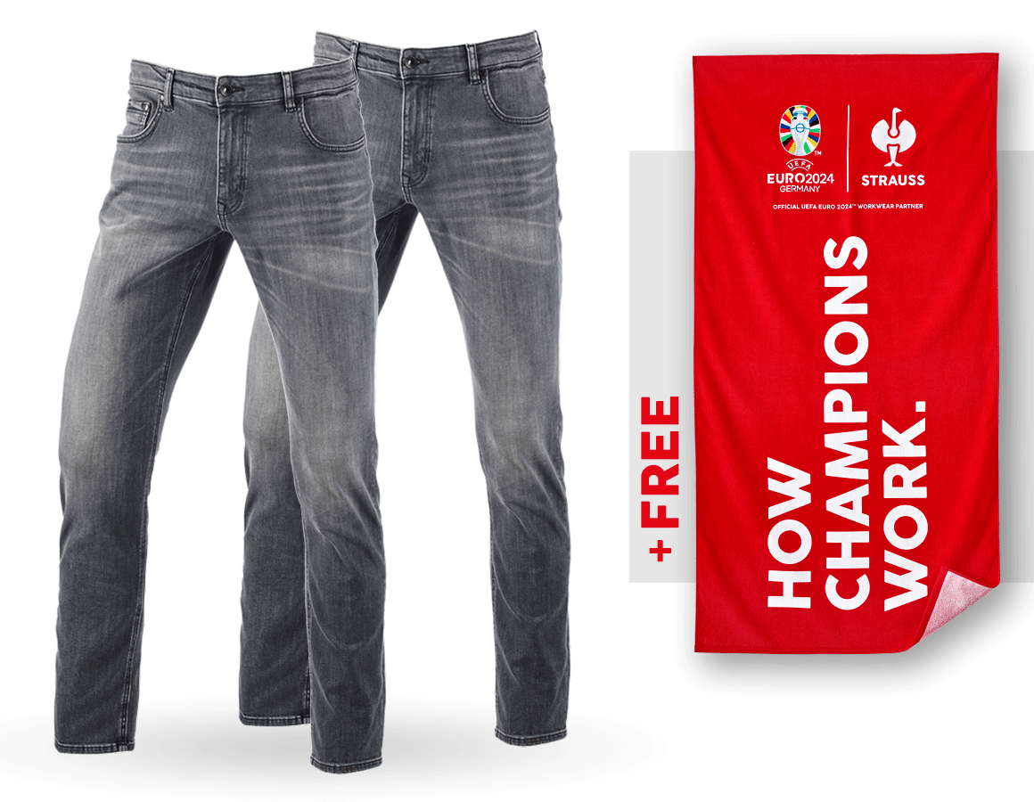 Collaborations: SET: 2x 5-Pocket-Stretch straight jeans+towel + graphitewashed