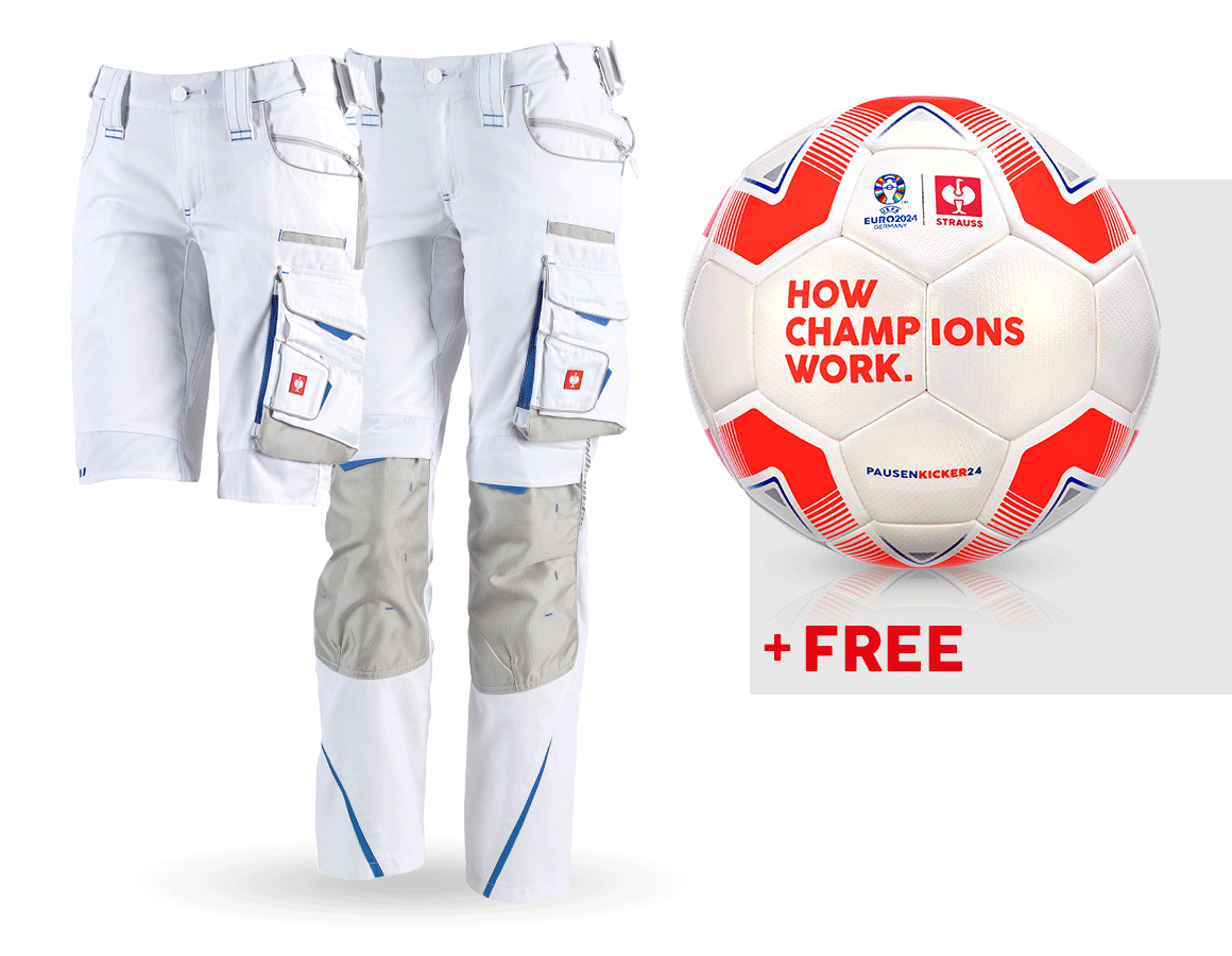 Collaborations: SET: Women's trousers e.s.motion 2020+shorts+footb + white/gentianblue
