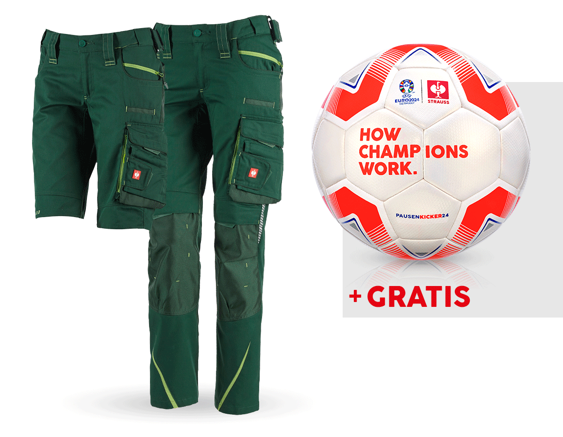 Kläder: SET: Dambyxa e.s.motion 2020 + shorts + fotboll + grön/sjögrön
