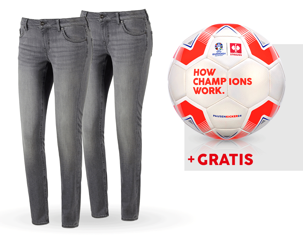 Kläder: SET: 2x 5-fickors-stretch-jeans, dam + fotboll + graphitewashed