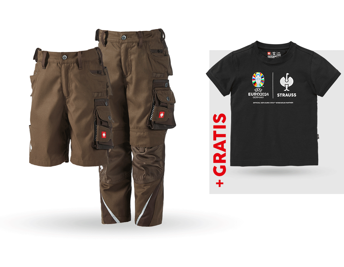 Kläder: SET:Midjebyxa e.s.motion + shorts + shirt, barn + hasselnöt/kastanj