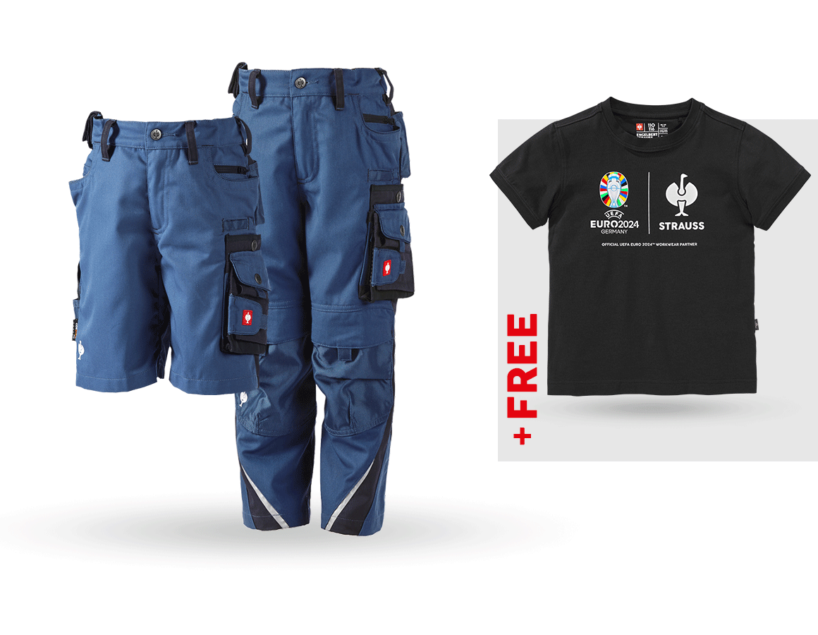Collaborations: SET: Kid's trousers + shorts e.s.motion + shirt + cobalt/pacific