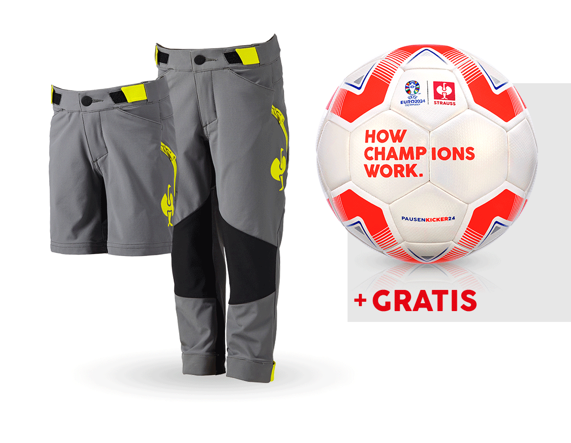 Kläder: SET: Funktionsbyxa e.s.trail+ shorts+fotboll, barn + basaltgrå/acidgul