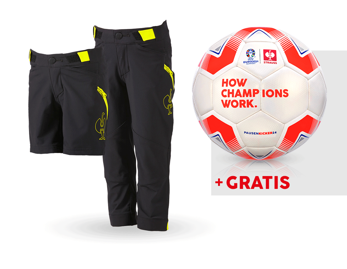 Kläder: SET: Funktionsbyxa e.s.trail+ shorts+fotboll, barn + svart/acidgul