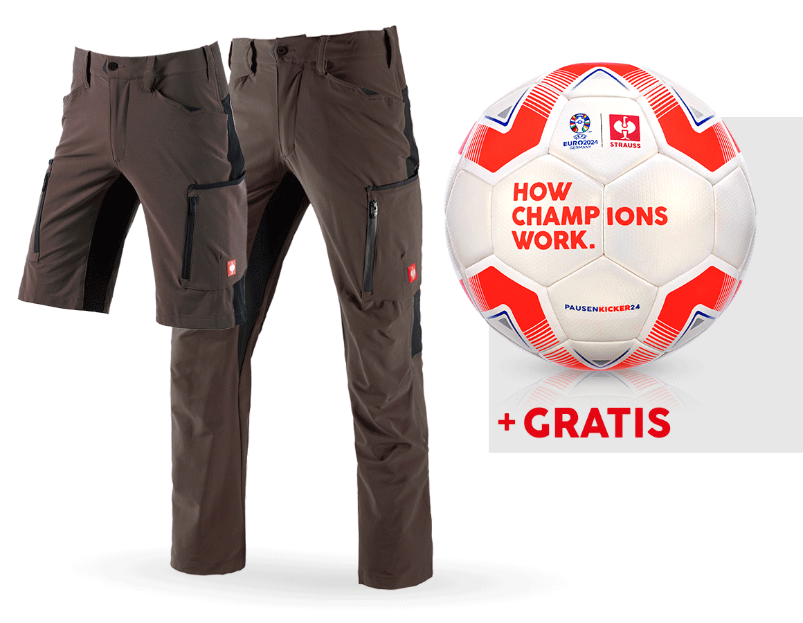 Kläder: SET: Cargobyxa e.s.vision stretch+shorts+fotboll + kastanj/svart