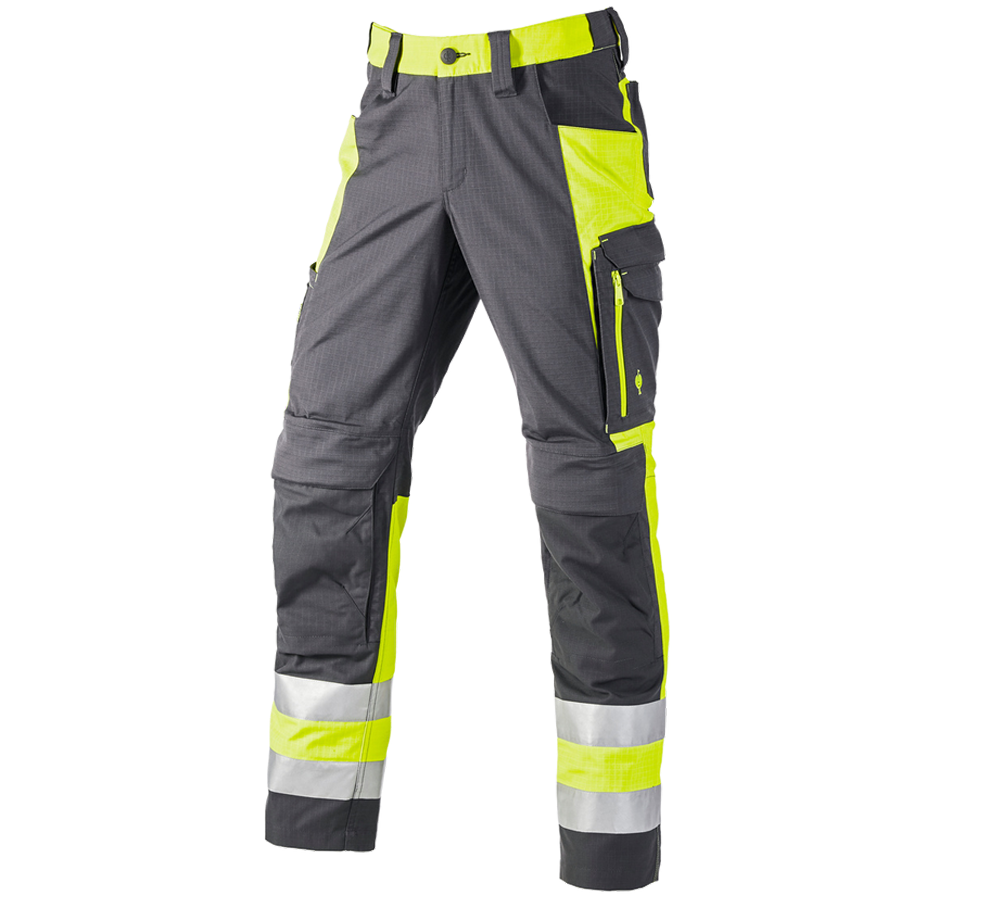 Work Trousers: High-vis trousers e.s.concrete + anthracite/high-vis yellow