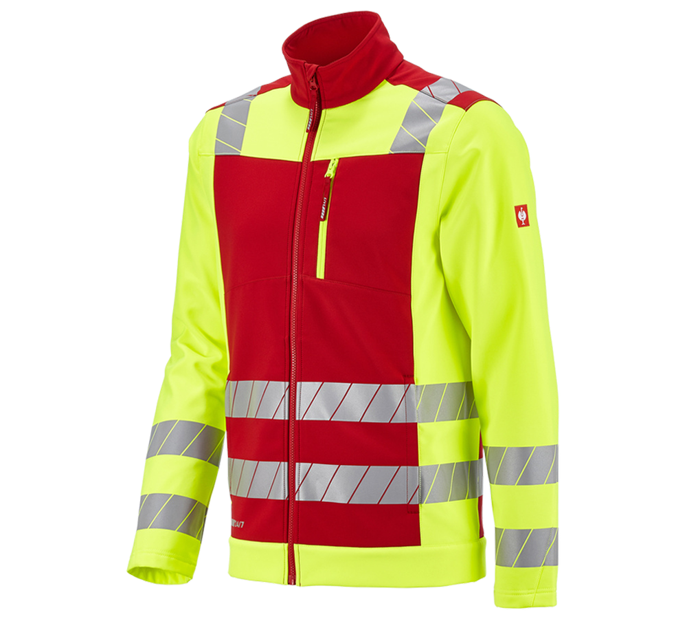 Work Jackets: High-vis softshell jacket e.s.motion 24/7 + red/high-vis yellow