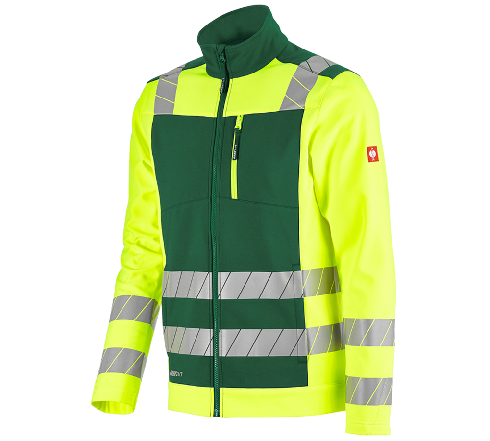 Work Jackets: High-vis softshell jacket e.s.motion 24/7 + green/high-vis yellow