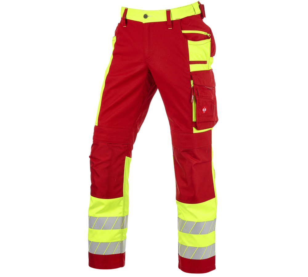 Work Trousers: High-vis trousers e.s.motion 24/7 + red/high-vis yellow