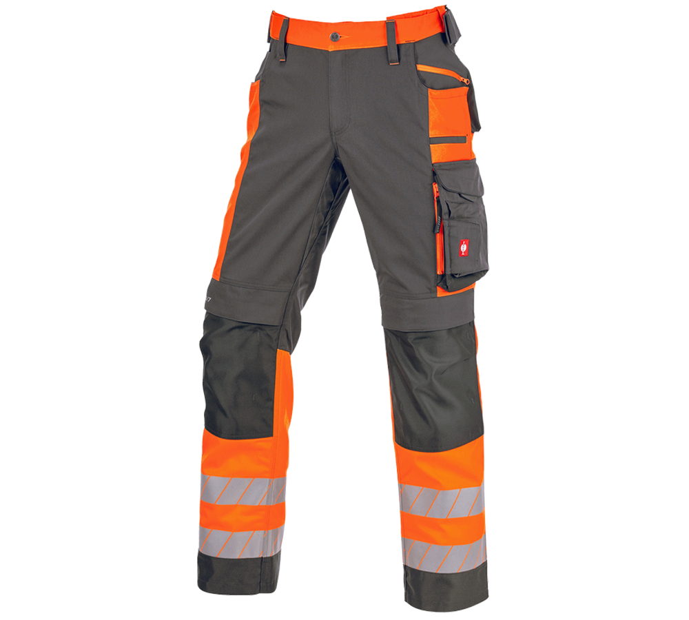 Clothing: High-vis trousers e.s.motion 24/7 + anthracite/high-vis orange