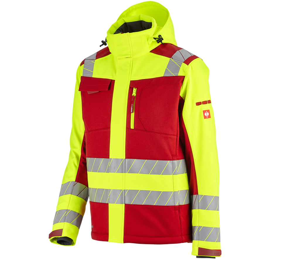 Work Jackets: High-vis winter softshell jacket e.s.motion 24/7 + red/high-vis yellow