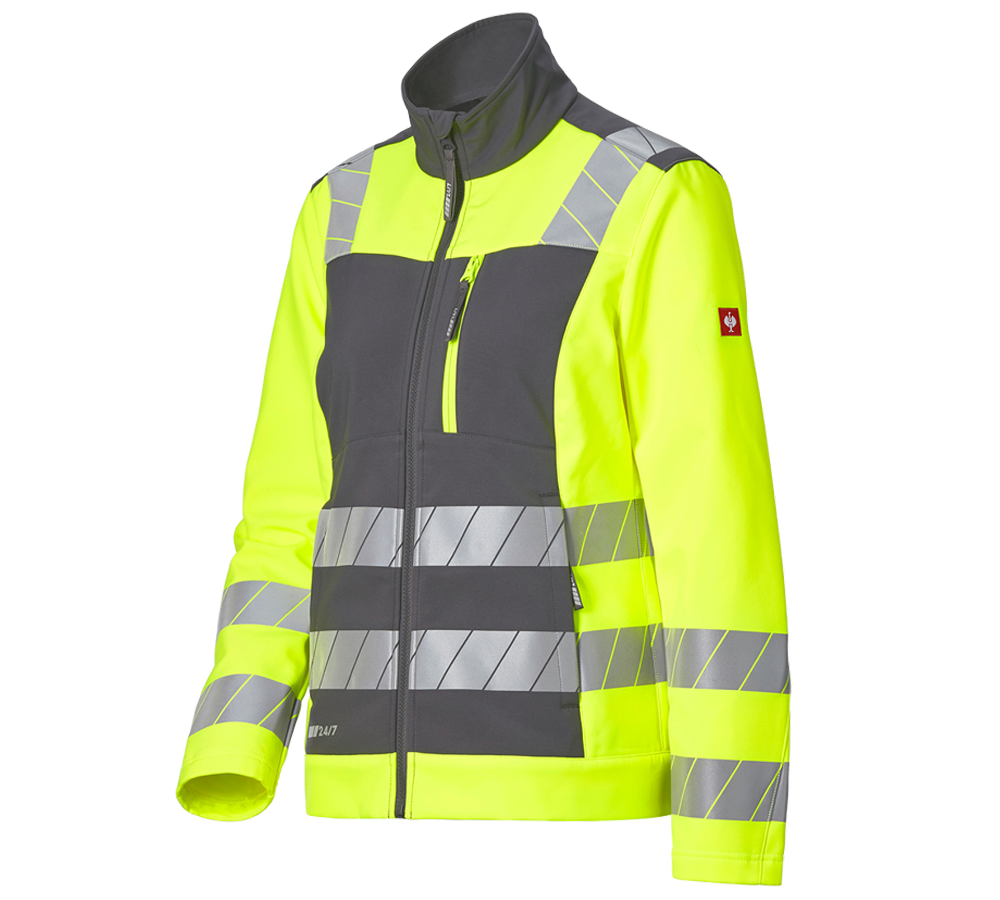 Teman: Varseljacka softshell e.s.motion 24/7, dam + antracit/varselgul