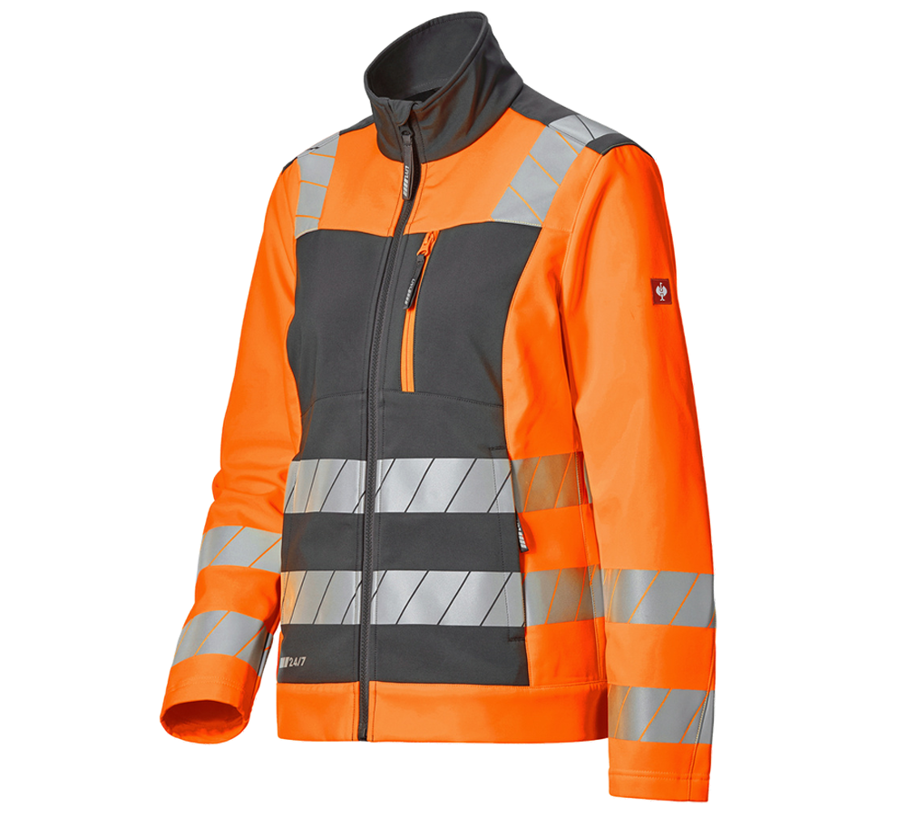 Work Jackets: High-vis softshell jacket e.s.motion 24/7, ladies' + anthracite/high-vis orange