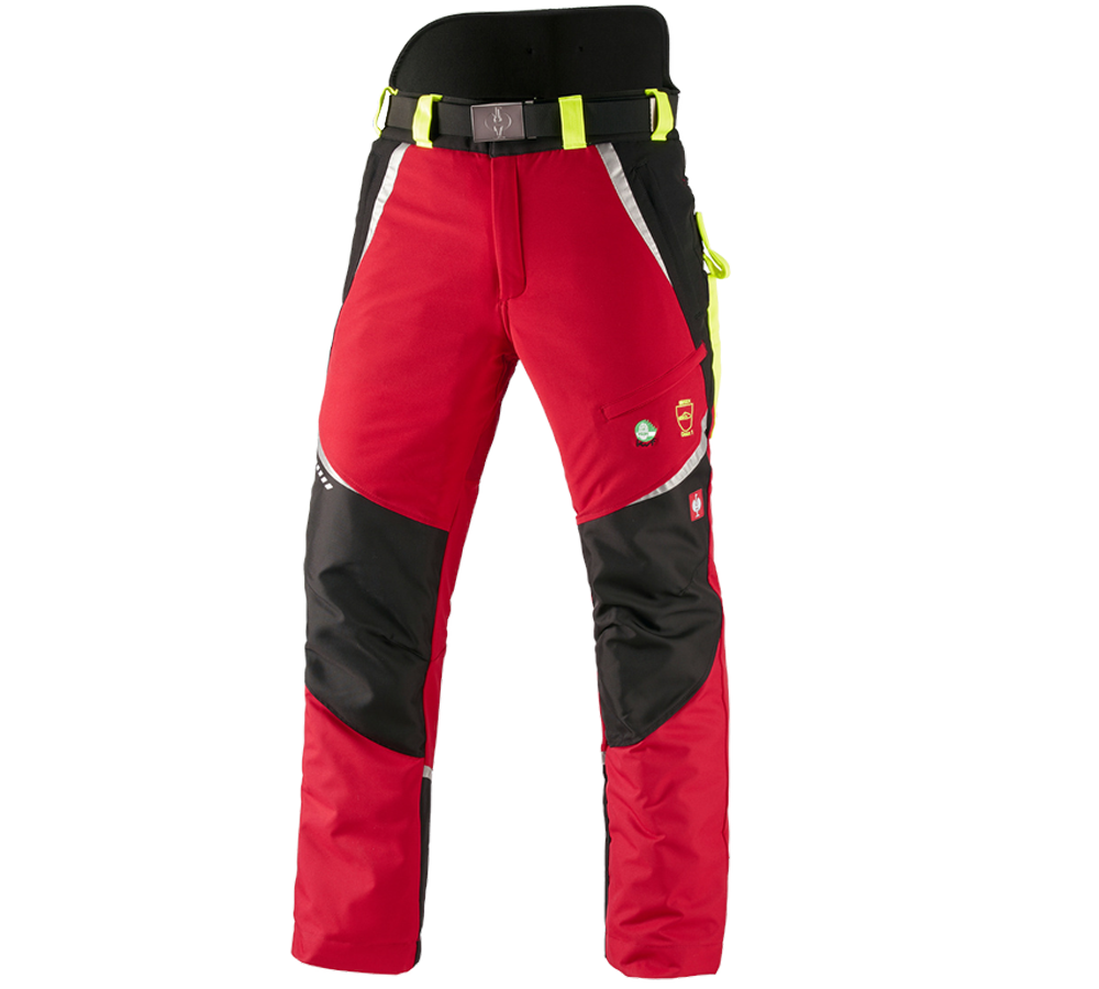 Forestry / Cut Protection Clothing: e.s. Forestry cut protection trousers, KWF + red/high-vis yellow