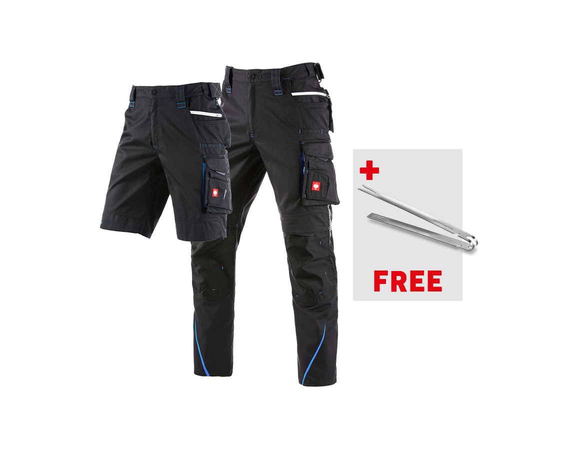 Clothing: SET:Trousers e.s.motion 2020 +Shorts+BBQ tongs + graphite/gentian blue
