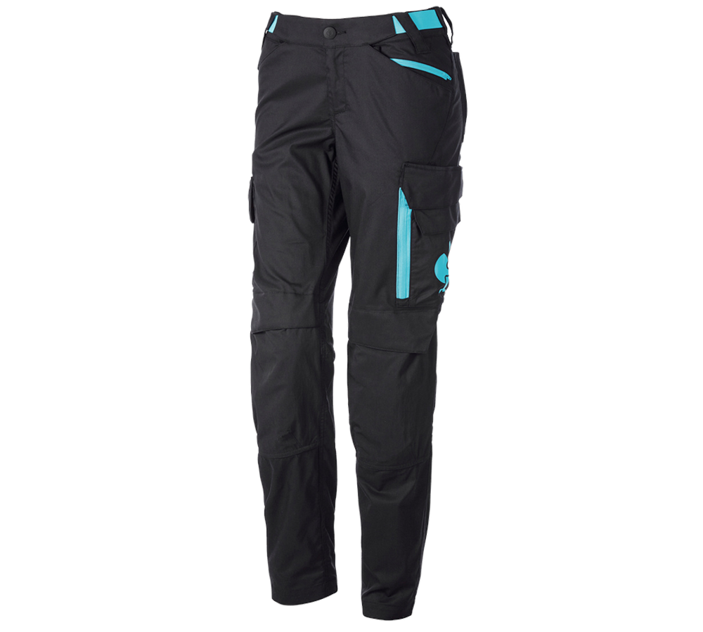 Work Trousers: Trousers e.s.trail, ladies' + black/lapisturquoise