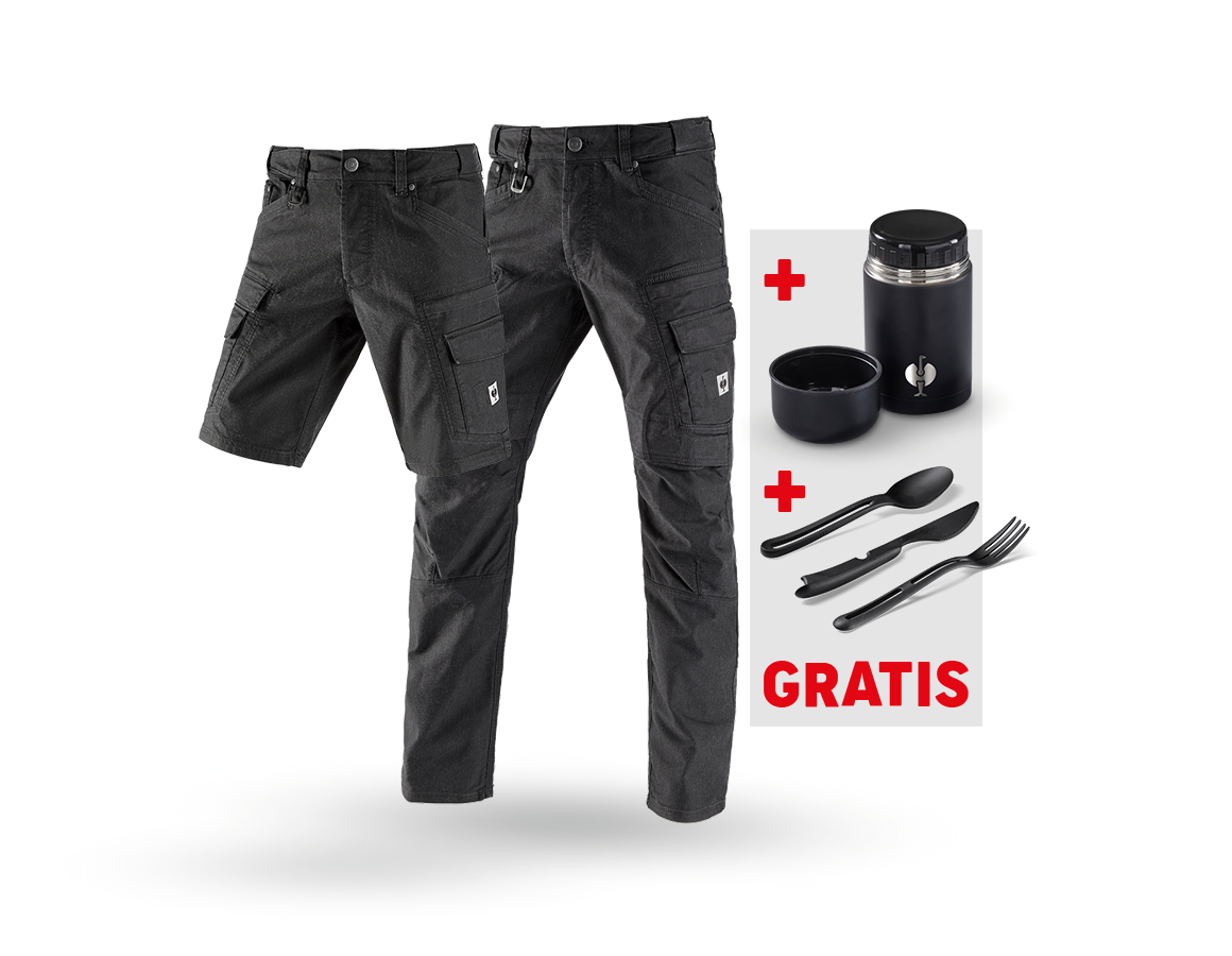 Kläder: SET:Cargobyxa+shorts e.s.vintage+lunchlåda+bestick + svart