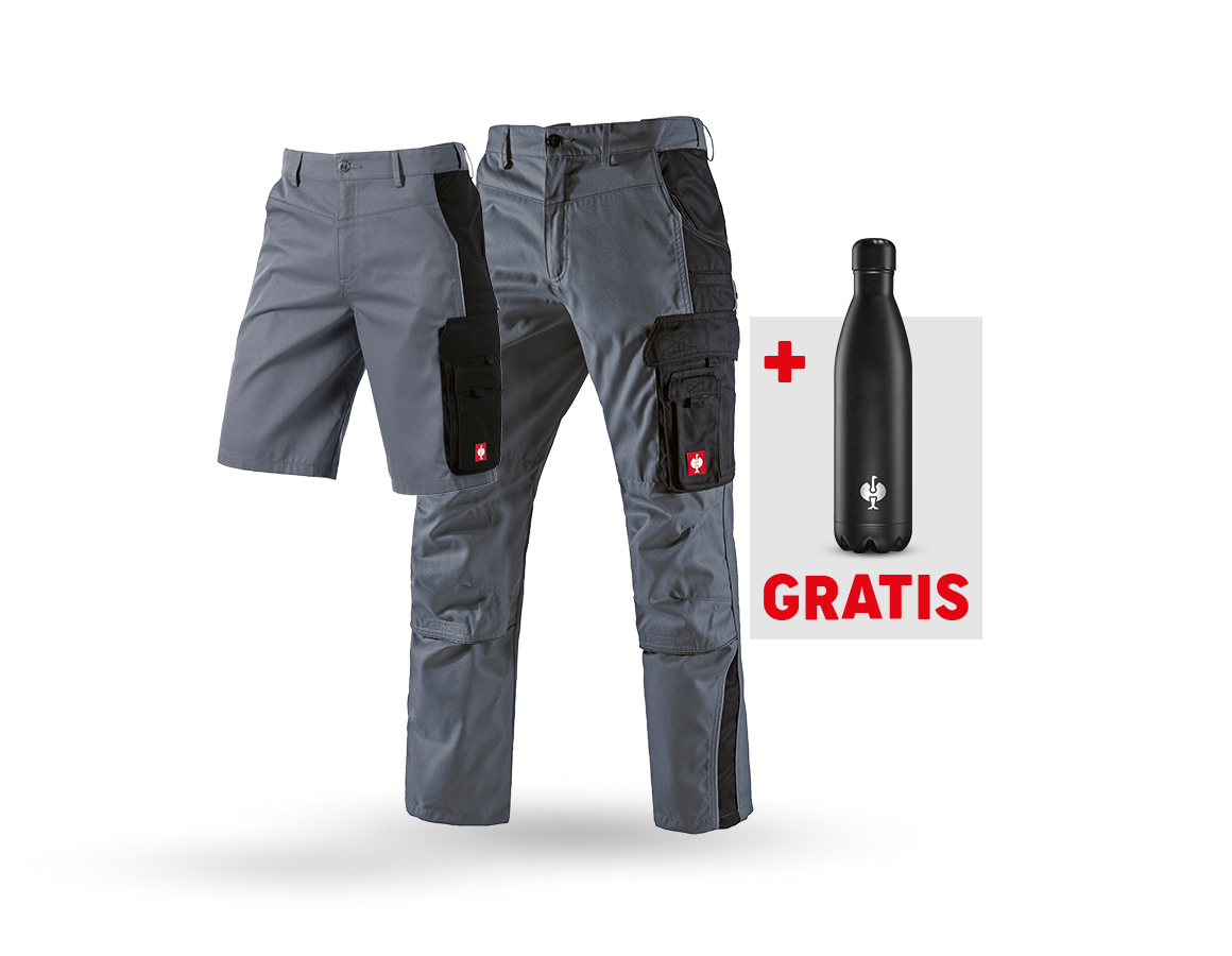 Kläder: SET: Midjebyxa + shorts e.s.active + drickflaska + grå/svart