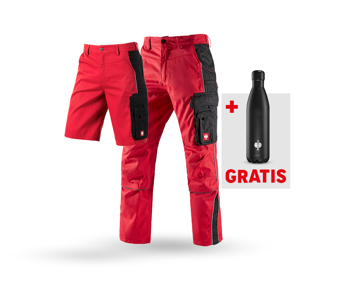 Kläder: SET: Midjebyxa + shorts e.s.active + drickflaska + röd/svart