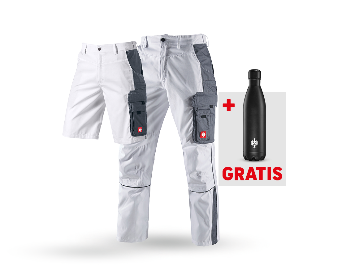 Kläder: SET: Midjebyxa + shorts e.s.active + drickflaska + vit/grå