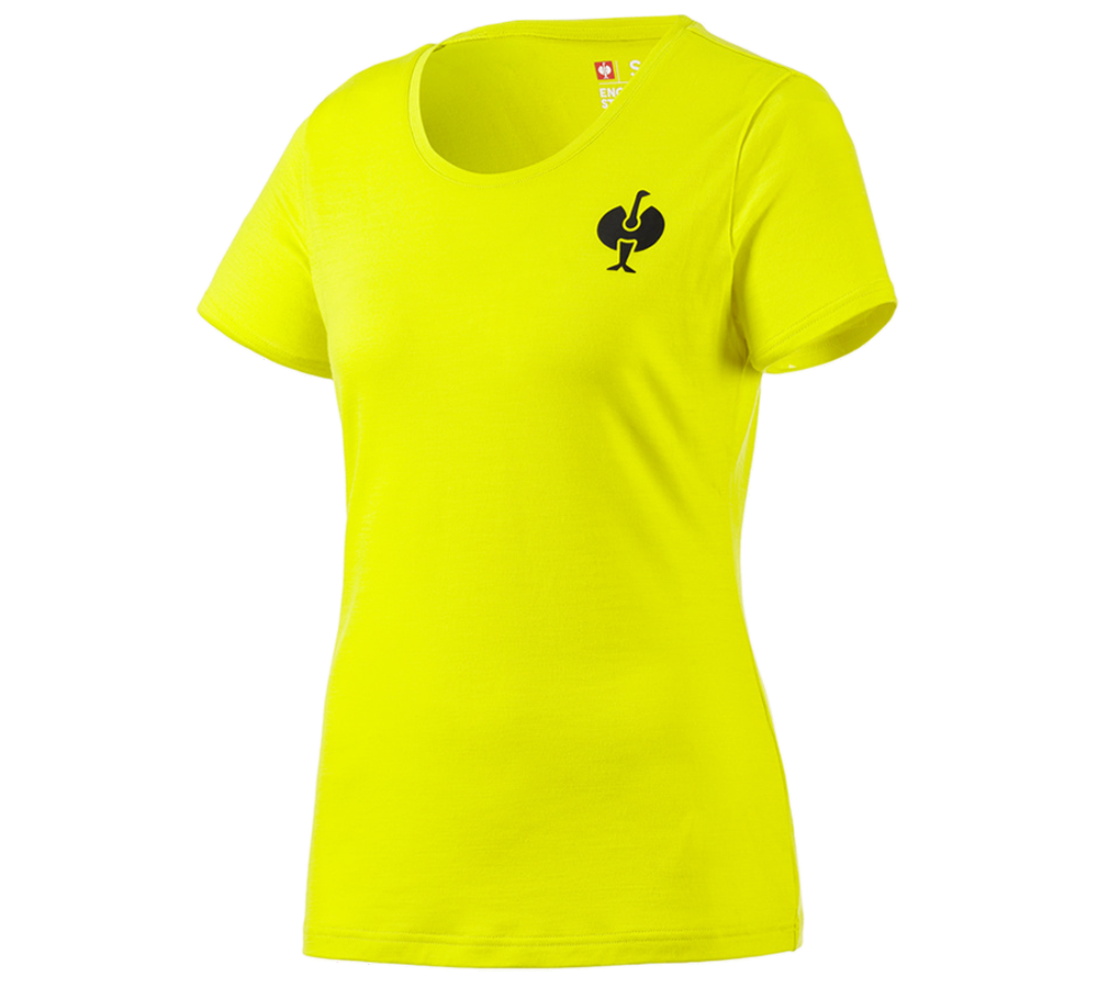 Clothing: T-Shirt Merino e.s.trail, ladies' + acid yellow/black