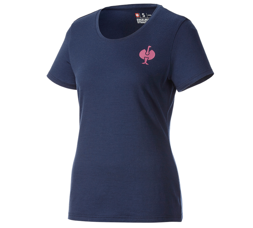 Clothing: T-Shirt Merino e.s.trail, ladies' + deepblue/tarapink
