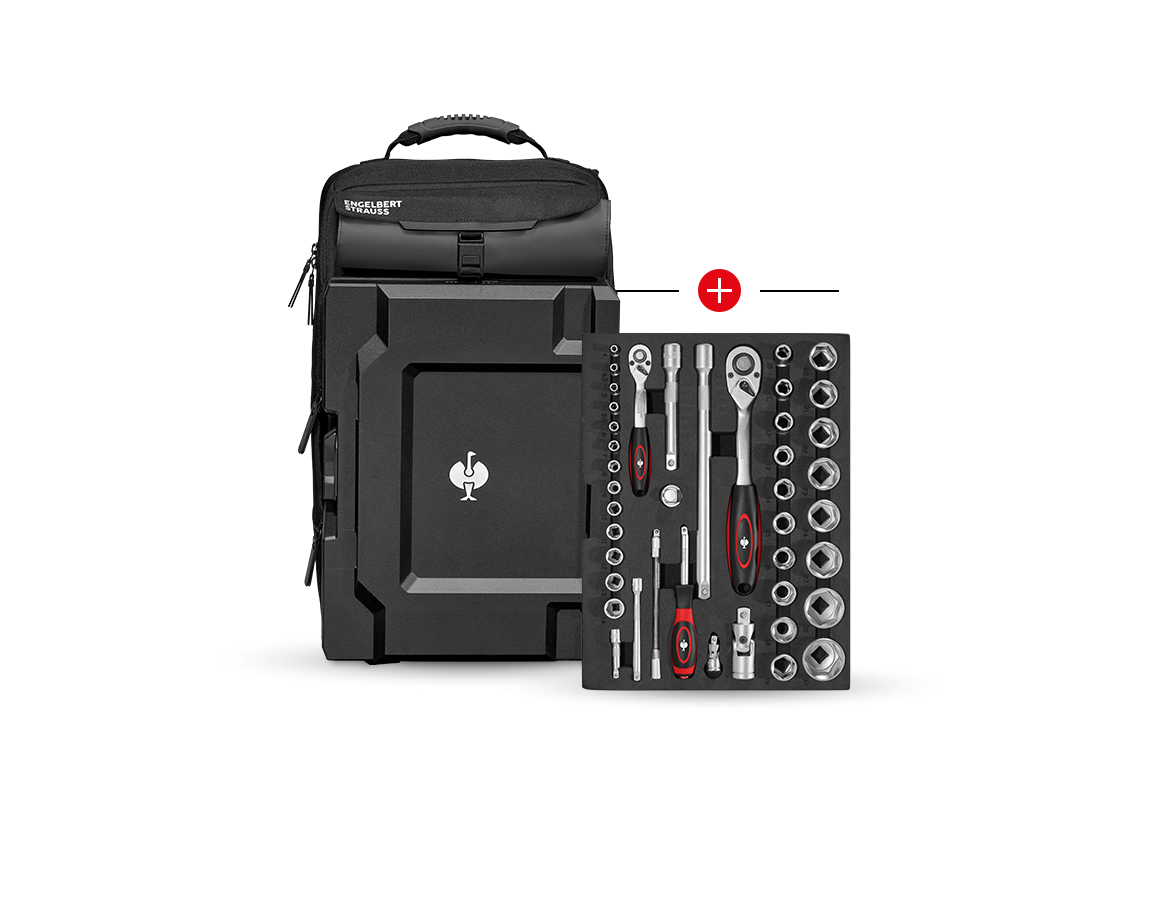STRAUSSbox System: Insats hylsnyckelsats Classic+STRAUSSbox ryggsäck + svart