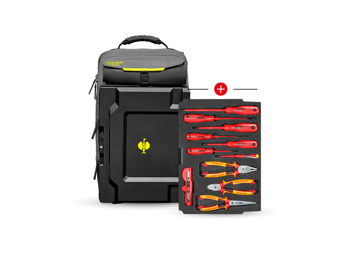 STRAUSSbox System: Insert Elektro Classic + STRAUSSbox backpack + basaltgrey/acid yellow