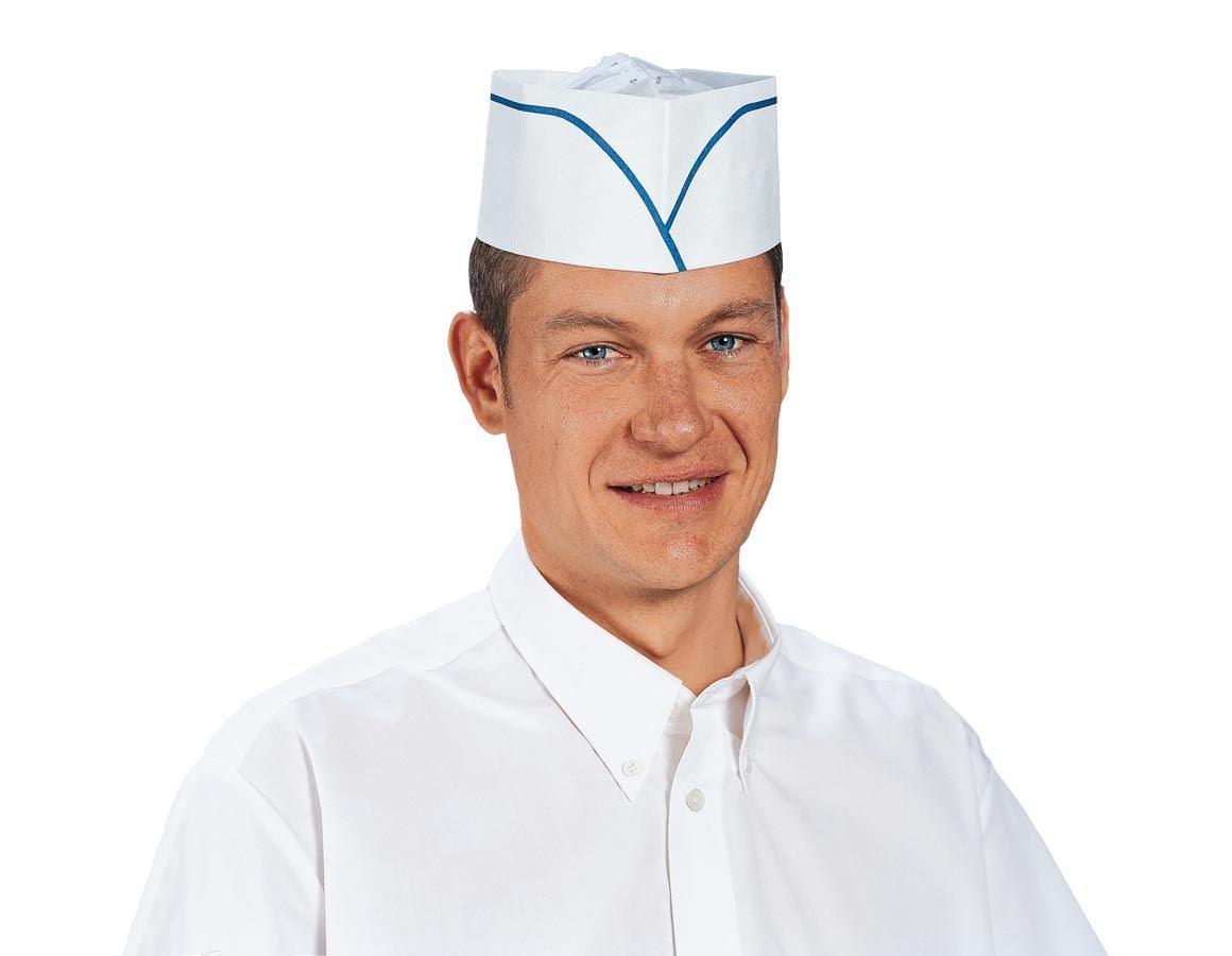 Engångskläder: Pappershattar + vit/blå