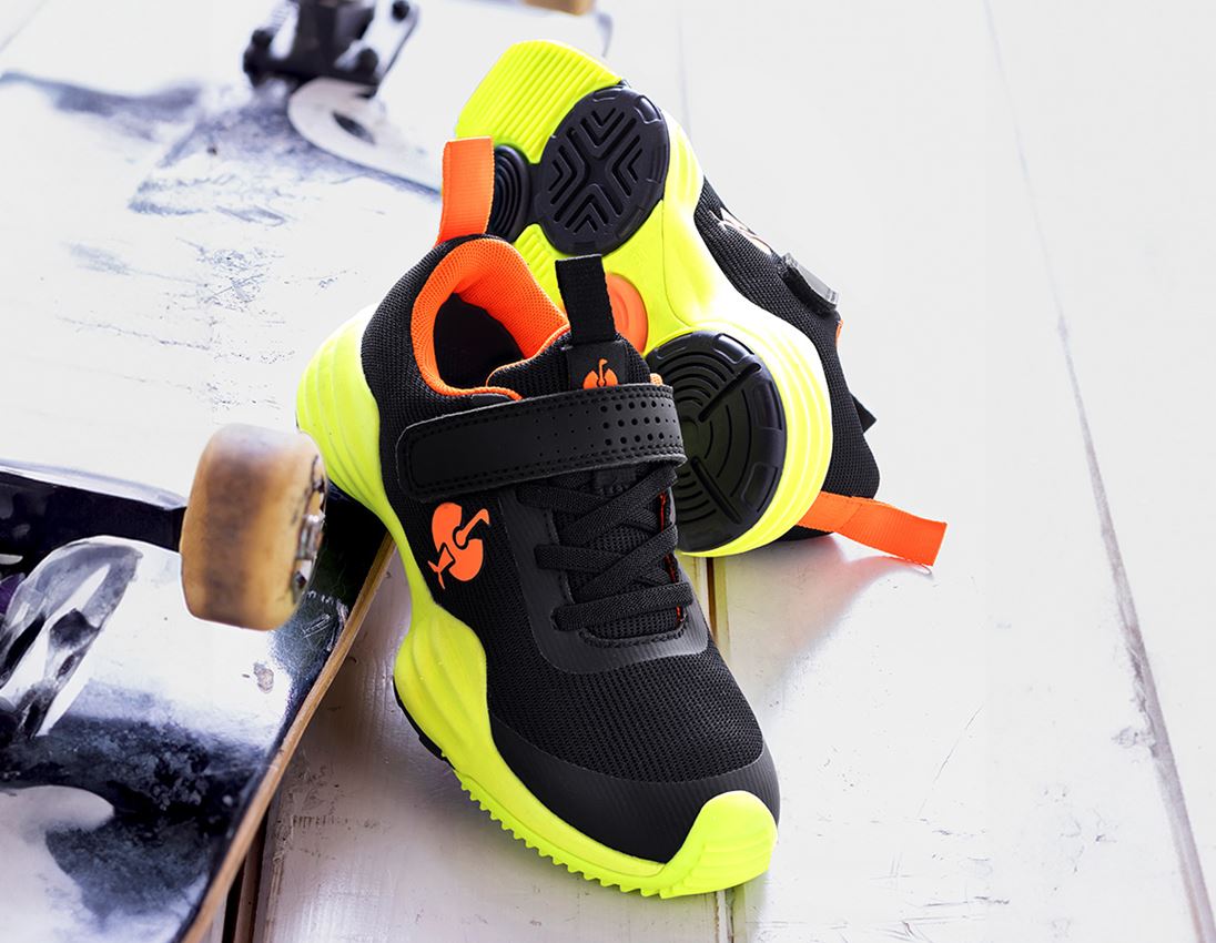Footwear: Allround shoes e.s. Porto, children's + black/high-vis yellow/high-vis orange