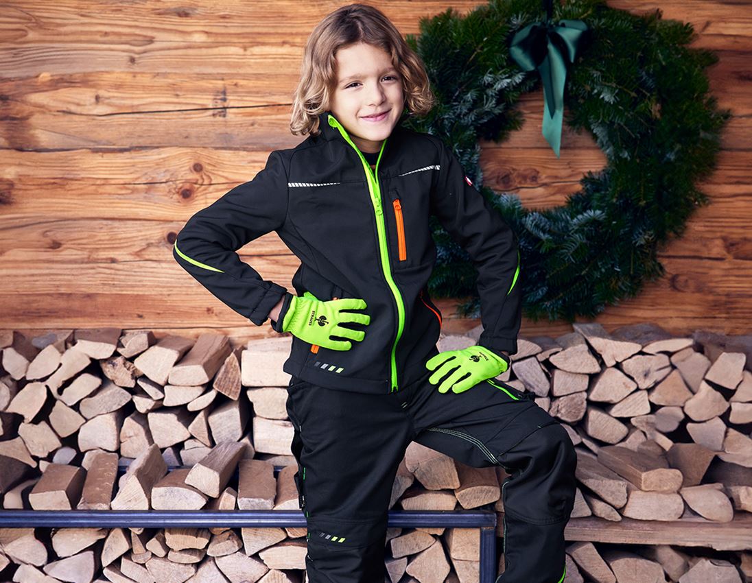 Accessoarer: e.s. Barn-vinterhandskar Fleece Comfort + varselgul/svart