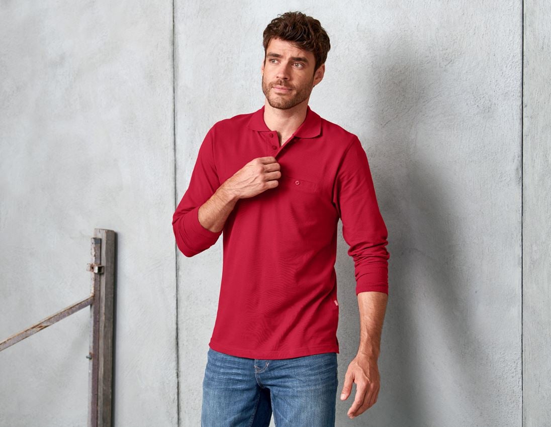 Gardening / Forestry / Farming: e.s. Long sleeve polo cotton Pocket + red