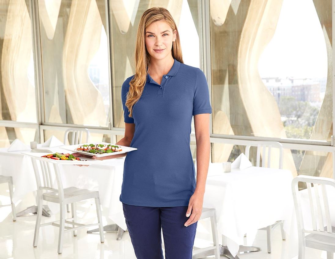 Gardening / Forestry / Farming: e.s. Pique-Polo cotton stretch, ladies', long fit + cobalt
