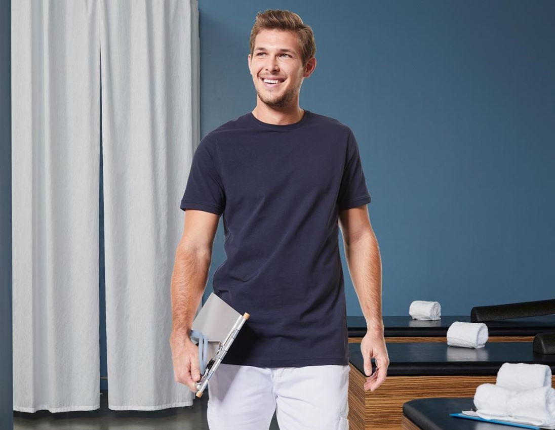 Teman: e.s. T-shirt cotton stretch, long fit + mörkblå