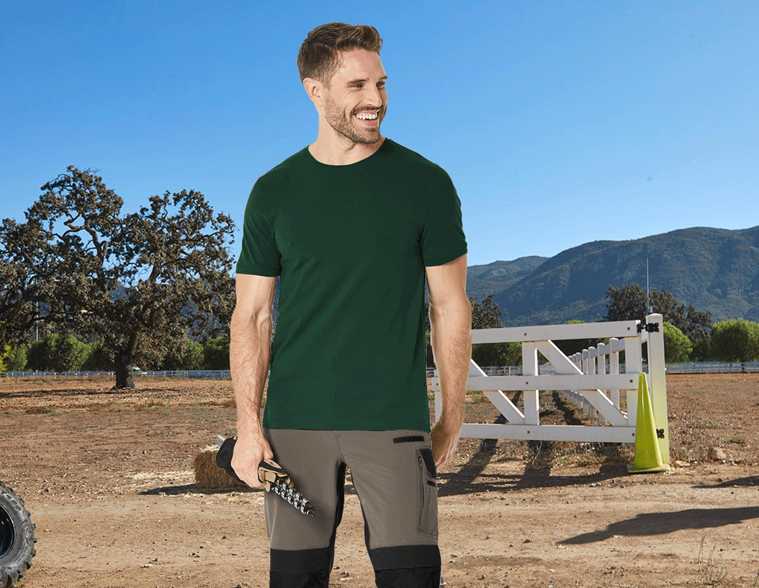 Gardening / Forestry / Farming: e.s. T-shirt cotton stretch, slim fit + green