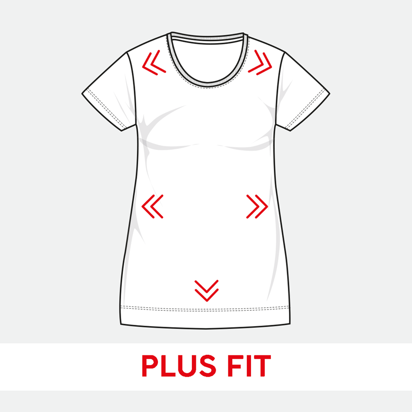 Överdelar: e.s. T-shirt cotton stretch, dam, plus fit + vit 2
