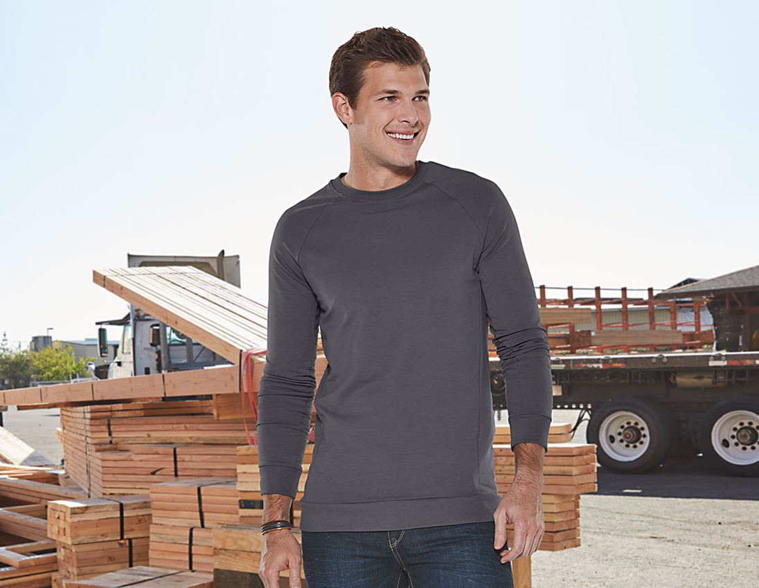 Överdelar: e.s. Sweatshirt cotton stretch, long fit + antracit
